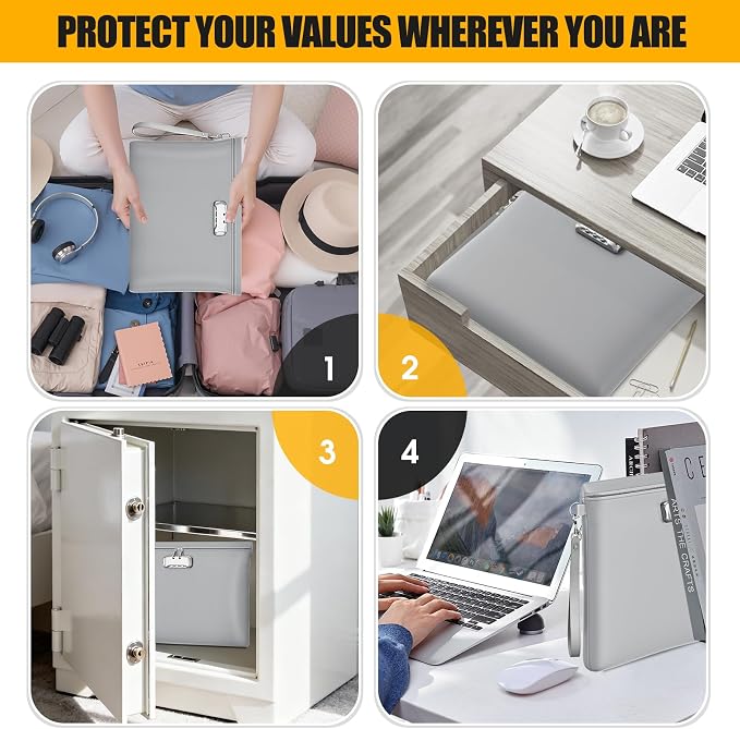 5200℉ Fireproof Document Bag with Lock,Money Pouch,14.3"x10.2" | Waterproof,Zipper Closure, Portable Safe Storage for Letter Size Files, Cash, Cell Phone, Tablet, Credit Card, Passport, Gray - Image 7