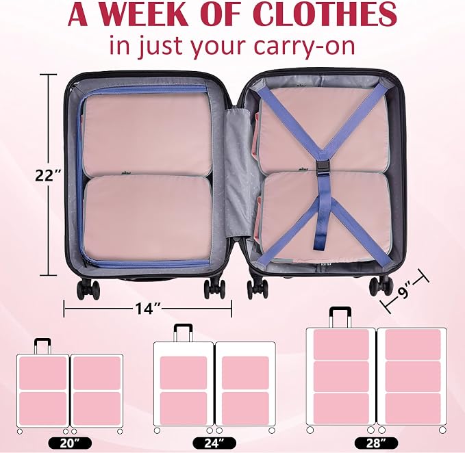 Compression Packing Cubes for Travel Suitcase Organizer Bags, Pink, L | Expandable Travel Cubes for Packing Luggage Organizer Bags Compression Bags for Travel Essentials - Image 5