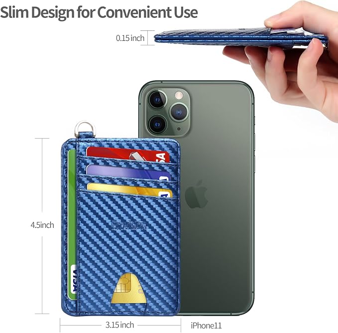 Slim Minimalist Front Pocket Wallet, RFID Blocking Credit Card Holder Wallet with Detachable D-Shackle for Men Women - Image 7