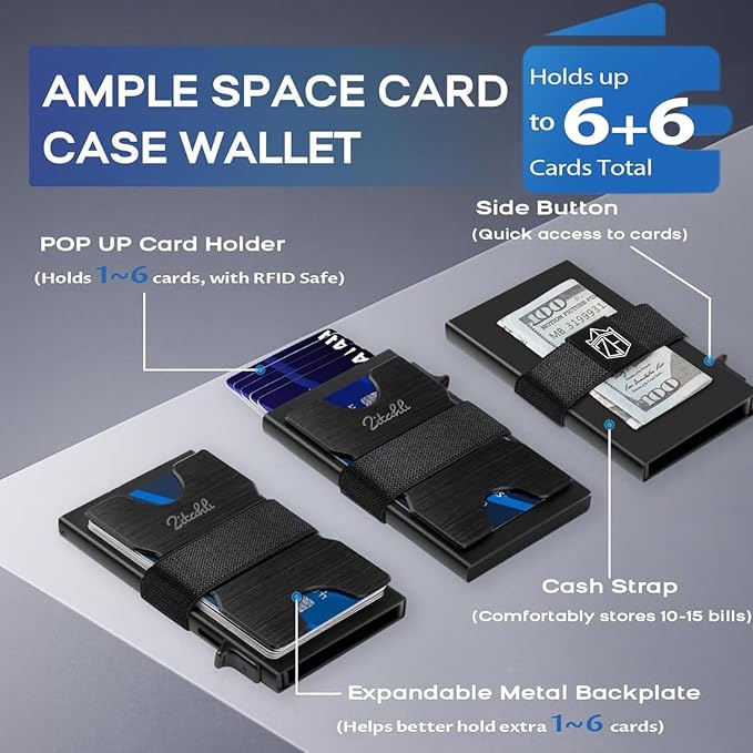 Zitahli Card Holder Wallets for Men - Slim Wallet Holds 6+6 Cards, Metal Card Holder, Minimalist RFID Blocking Wallets with Pop-Up Function, Ultra-Thin, Men's Accessories, Gifts for Him - Image 2