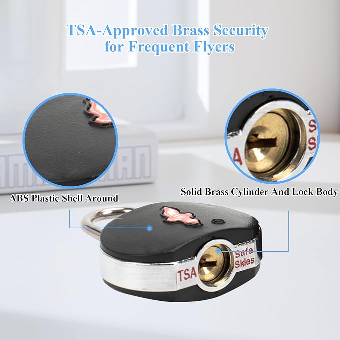 TSA Keyed Alike Luggage Lock 6-Pack Black – Family Travel Set | 6 locks share 1 key. 2 keys per lock. TSA Safe Skies approved. Steel cable. For suitcases, backpacks, gym lockers. - Image 5