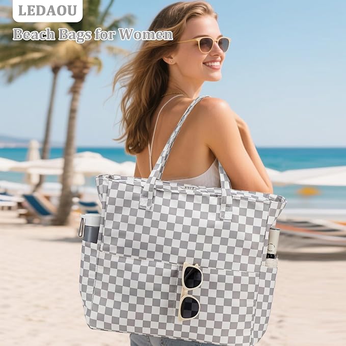 LEDAOU Beach Bag Waterproof Sandproof Women Beach Tote Pool Bag with Zipper for Swim Gym Grocery Travel with Wet Pocket | Sandproof - Image 2