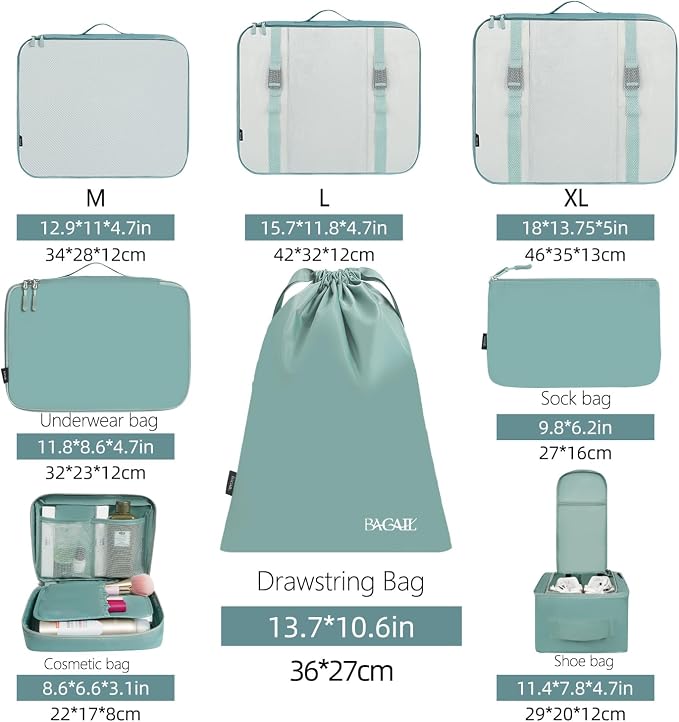 BAGAIL 8 Set Packing Cubes Luggage Packing Organizers for Travel Accessories-Dusty Blue - Image 2