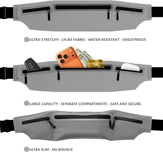 Running Belt for Men Women, Ultra-thin Run Belt with Pockets Secure Adjustable Fanny Pack Marathon Jogging Runners Belt for Phone, Keys & Essentials - Fits 6.9'' Phones (Gray, X-Large) - Image 2