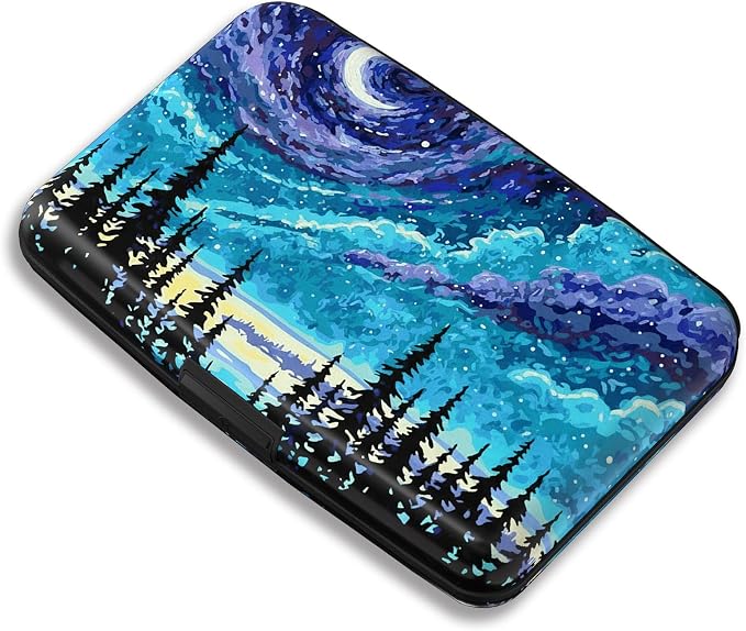 Maicican RFID Blocking Aluminum Credit Card Holder | Slim Metal Wallet for Women & Men, Business Card Case for Travel, Fits Front Pocket, Purple Starry Sky Forest by Maicican