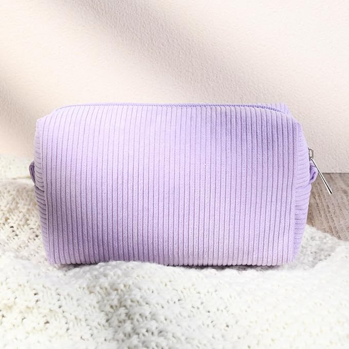 SOIDRAM 2 Pcs Corduroy Makeup Bag Large Cosmetic Bag Toiletry Bag Makeup Pouch Travel Bag Organizer Cute Makeup Brushes Aesthetic Accessories Storage Bag for Women Purple - Image 7