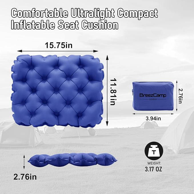 Inflatable Seat Cushion, Lightweight Stadium Seat Pad, Travel Air seat Cushion Anti-Slip for Airplane, Long Flights, Hiking, Climbing, Home and Camping, Compact Air Cushion,Navy Blue - Image 3