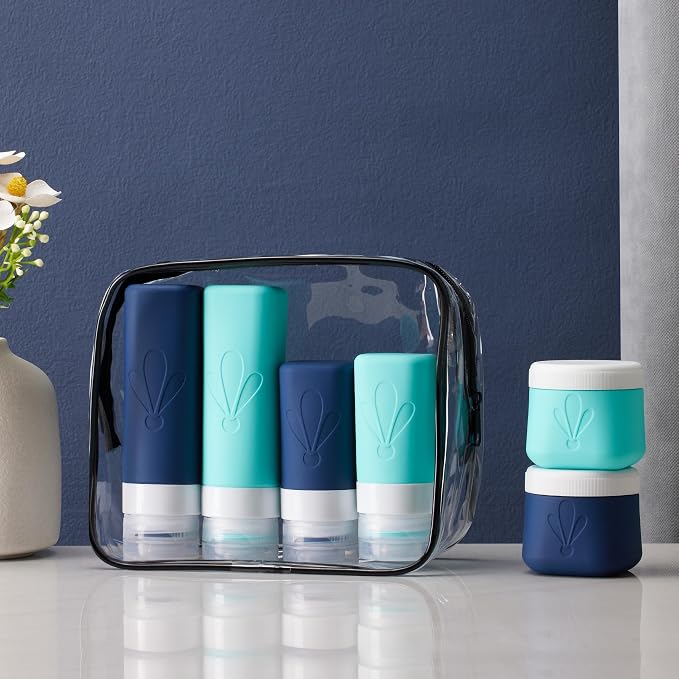 INSFIT travel bottles for toiletries 6 Pack, Leak proof Travel Size Toiletries Containers with toiletry bag, Squeezable Silicone Bottles & Cream Jars, Travel Essentials BPA-Free set for Shampoo - Image 7