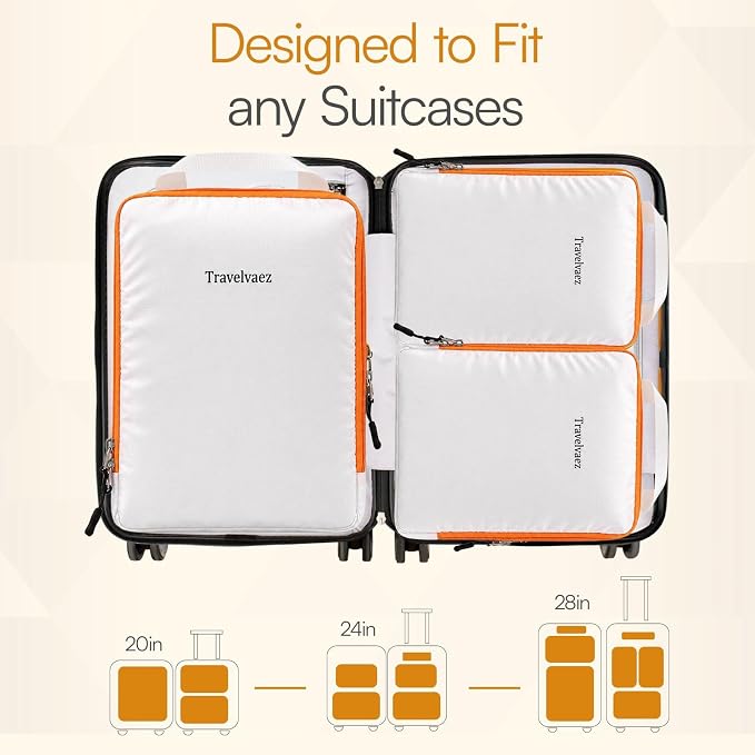 6 Set Large Compression Packing Cubes for travel. | Durable, Expandable and Lightweight Packing Cubes for Travel Compression with Laundry bag, White - Image 5