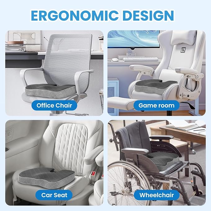 Memory Foam Office Chair Seat Cushion - Dark & Light Grey, Large | for Car Seat, Airplane, Desk Chair - Sciatica & Hip & Coccyx Pain Relief Cushion for Long Sitting Office Workers, Car Drivers - Image 5