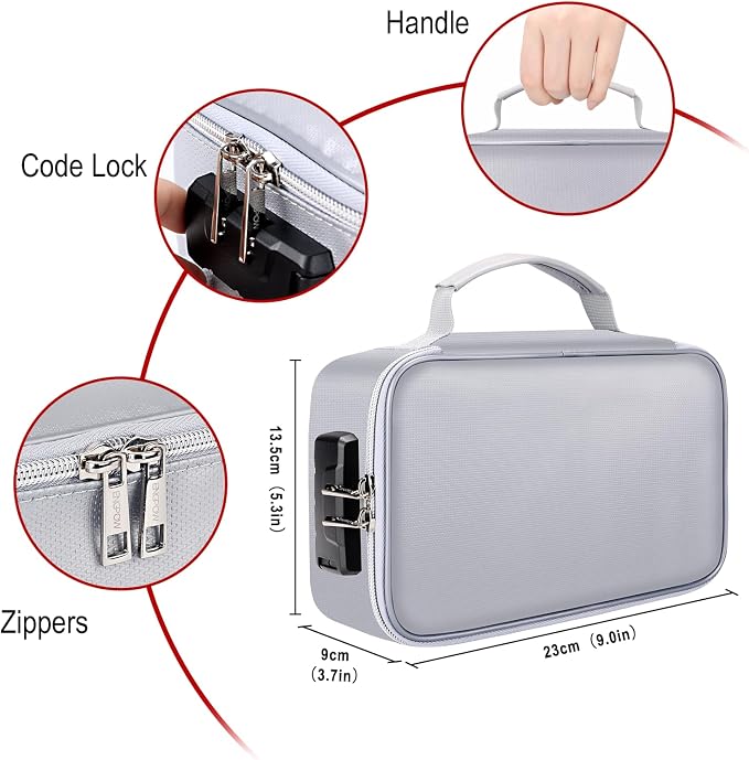 ENGPOW Small Fireproof Storage Organizer Case with Lock, 9”x 5.3”x 3.7” | Money Safe Wallet Carrying Bag with Multi-Pocket,Portable Home Travel for Cash,Card,Passport,Coin,Check,Bill,Soft Box,Silver - Image 5
