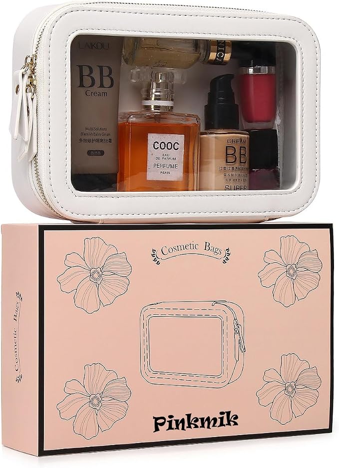 Pinkmik Clear Makeup Bag Transparent Travel Case for Cosmetics and Toiletries Women's Clear Car Bag with Zipper (White, Small) - Image 7