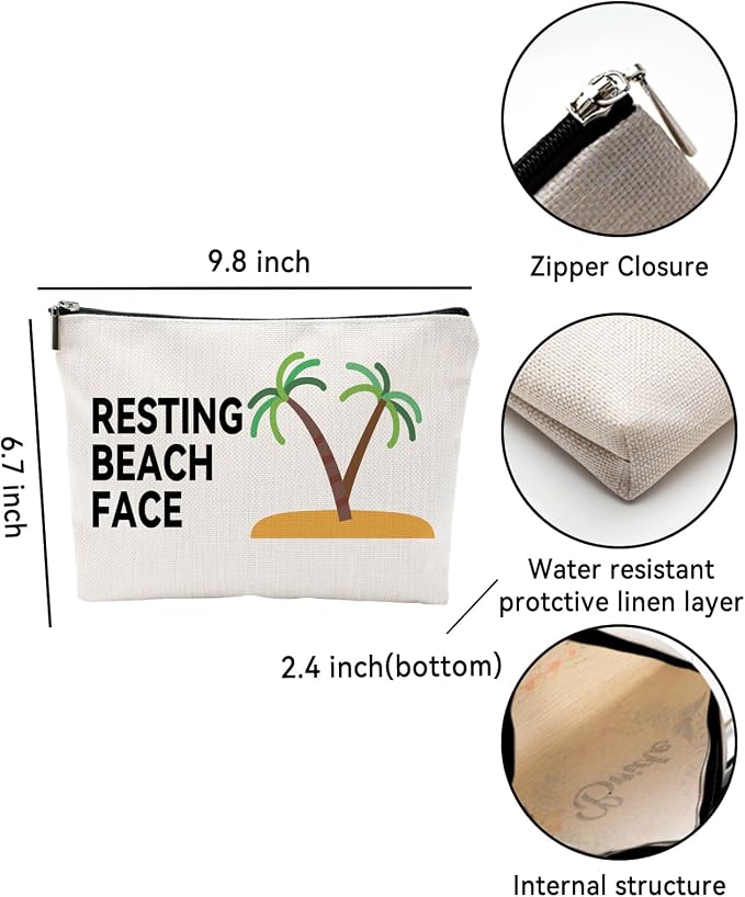 ZUYUROU Funny Makeup Bag for Women, “Resting Beach Face Cosmetic Pouch – Tropical Travel Bag for Beach Lovers, Summer Vacation Gifts for Girls, Friends, and Coworkers - Image 2
