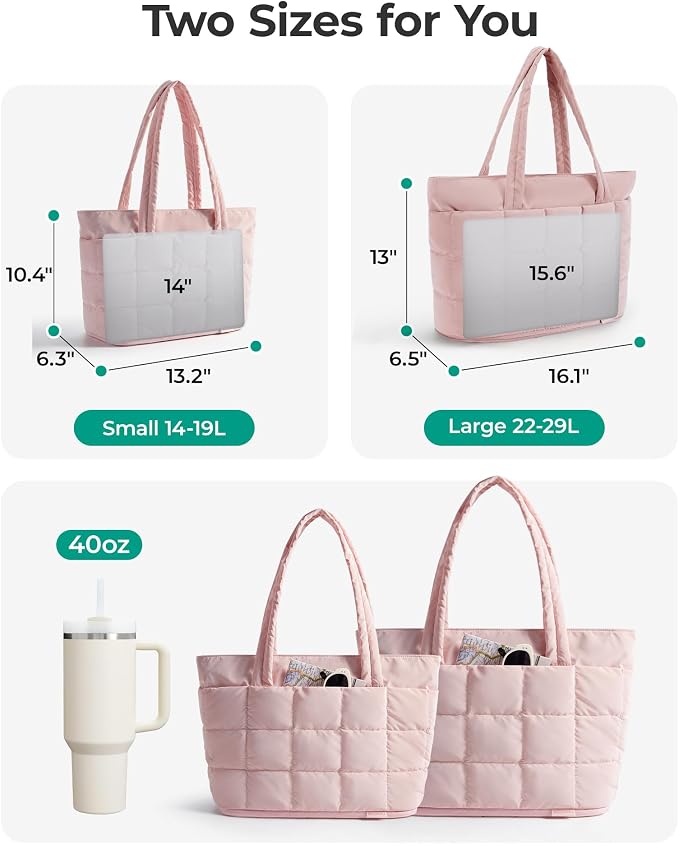 BAGSMART Expandable Tote Bag for Women, Puffer Work Tote Travel Bag | Quilted Carry On Bag for Travel Work Gym College, Waterproof Travel essentials - Image 2