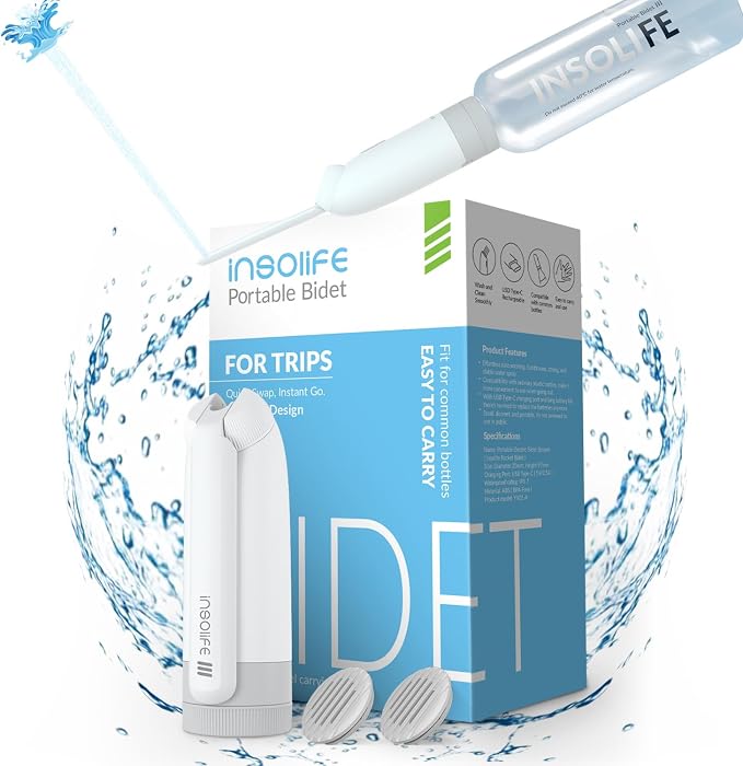 Portable Bidet | High Pressure Travel Bidets with Adapter | Rechargeable Portable Electric Bidets for Men & Women Cleaning | Portable Bidet for Travel by insolife