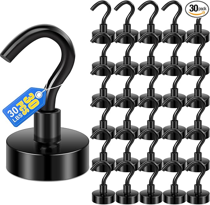 LOVIMAG Magnetic Hooks, Cruise Essentials 2026, 30 Pack-30LBS | Heavy Duty Strong Magnet Hook for Cruise Cabin, Refrigerator Fridge, Ship, Classroom, Kitchen Grills, Black by LOVIMAG