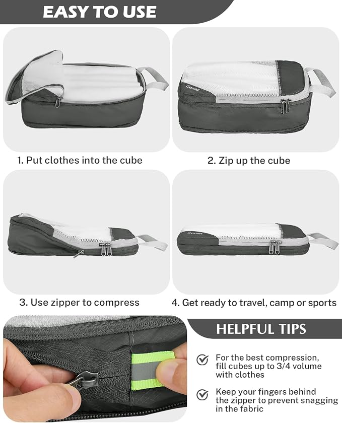 Gonex Compression Packing Cubes for Travel, Mesh Bags Luggage Organizers | Set of 4/5/6/7/10 for Essentials, Extensible, Fits 20"Carry-on Suitcases, See-through Mesh, Double Zipper Compression - Image 4