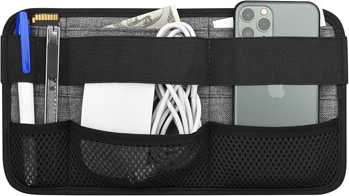 Portable Tech Organizer Attachable to Laptop for Electronics, Cables, Mouse, Power Bank, USB Adapter, Charger, Cellphone - Gray by Homakover
