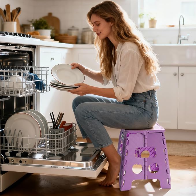 Delxo Folding Step Stool 13 Inch,300 Lbs Step Stool for Adults Purple | Foldable Step Stool 13",Non-Slip Foot Stools with Handle,Lightweight Collapsible stools for Kitchen,Bathroom,Bedroom,Garden - Image 7