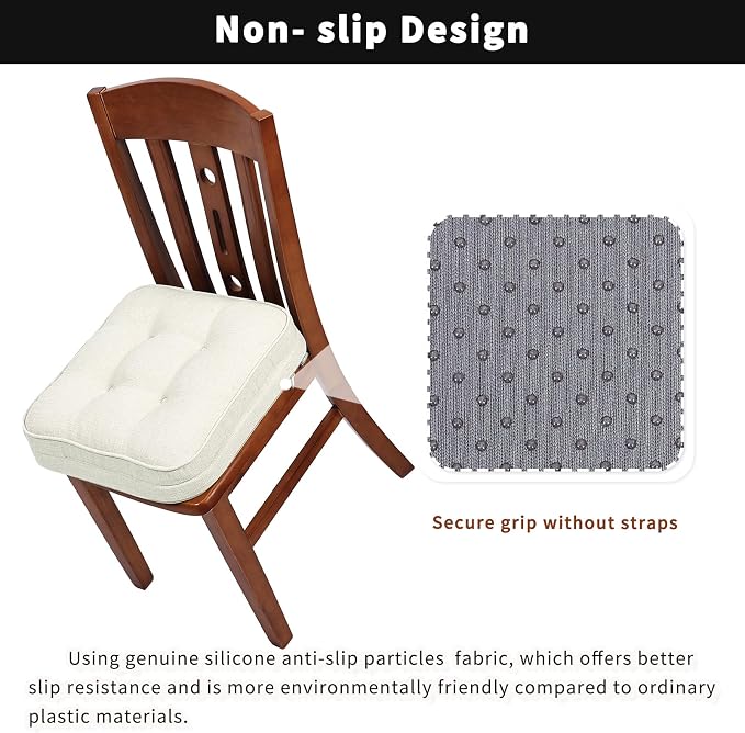 GOFORIT Memory Foam Cushion，Square Seat Cushions for Dining Chairs,Non-Slip Chair Pads with Removable Cover, 16'' x 16'', 2 Pack,Off White - Image 4