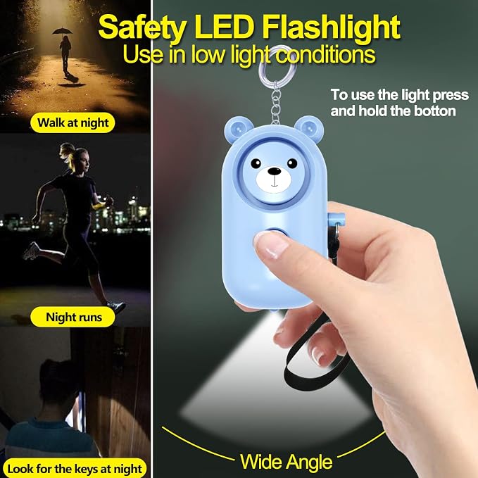 Personal Alarm Safe Sound for Women Kids Elders, 2 Pack Cute 130dB Loud Siren Safety Self-Defense with LED Light, Security Keychain Emergency Alert Alone (Blue+Purple) - Image 5
