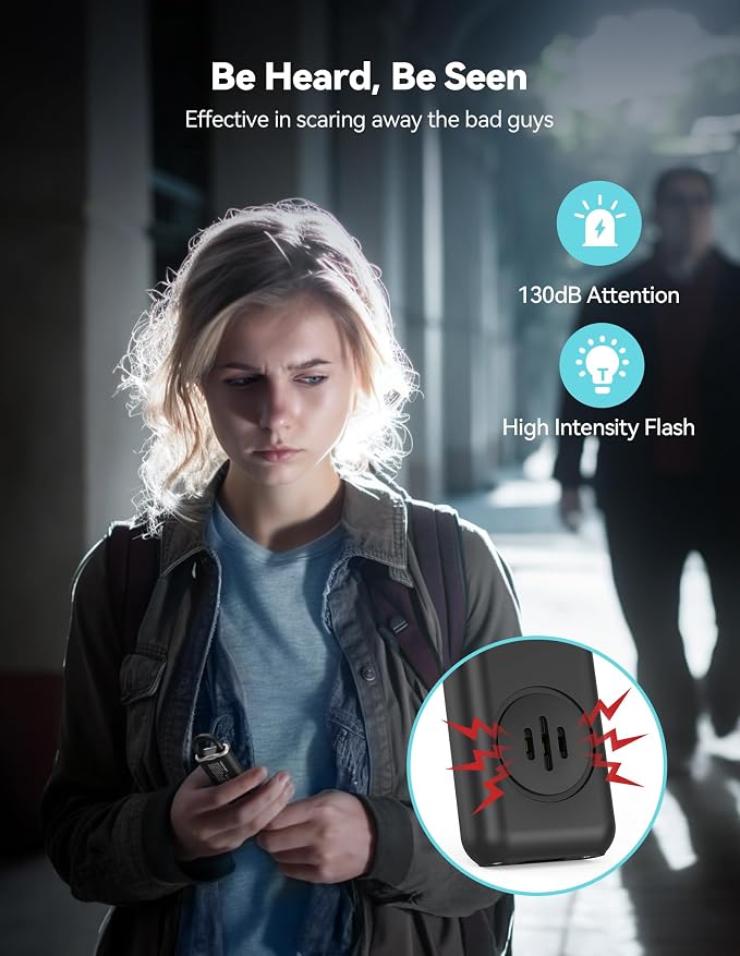 TECKNET Rechargeable Personal Safety Alarm for Women, 130dB Self Defense Keychain Alarms with SOS Strobe Light, Low Battery Notice, Personal Alarm Loud Siren Safety Keychain for Girls Kids Elderly - Image 2