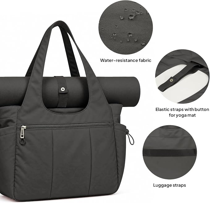 TOPEAST Foldable Tote Bag for Women with Yoga Mat Holder,Travel Tote Bag with Water Bottle Pocket,Lightweight Workout Gym Bag - Image 5