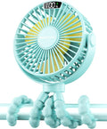 SWEETFULL Portable Stroller Fan with Display 4000mAh Battery Powered Mini Clip On Fan, 4-Speed Rechargeable Small Personal Cooling for Baby Car Seat Crib Travel - Cyan by SWEETFULL