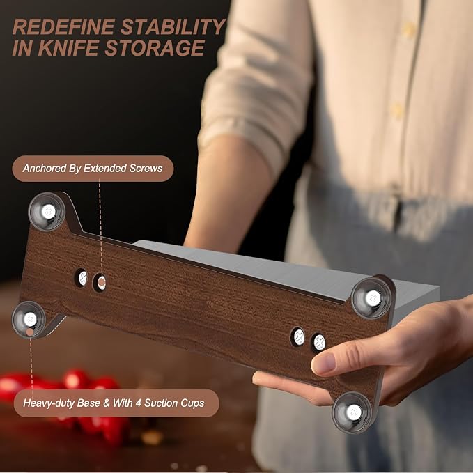 Magnetic Knife Block Without Knives Large Double Side Magnetic Knife Holder Stand with Strong Magnet, Stainless Steel Knife Storage Organizer for Kitchen Counter Knife Rack Three Magnet Strip - Image 8