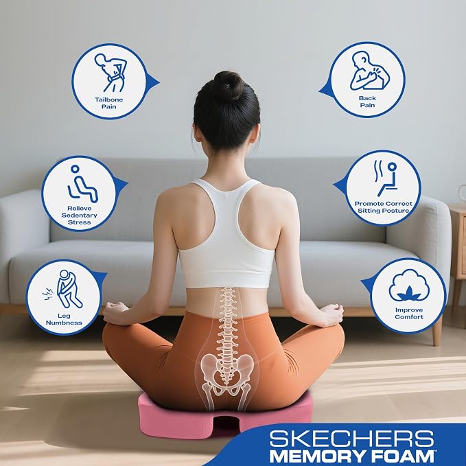 Skechers Seat Cushion, Ergonomic Memory Foam Cushion for Long Sitting Hours on Office & Home Chair, Car Seat Cushion for Sciatica, Coccyx Cushion,Pink - Image 8