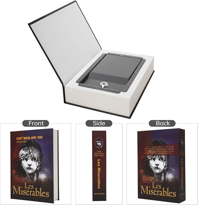 Real Paper Transfer Book Safe, Hollow with Secret Hidden Compartment, Key Lock, 8.7"×6"×2" (Les Miserables-Key) - Image 3