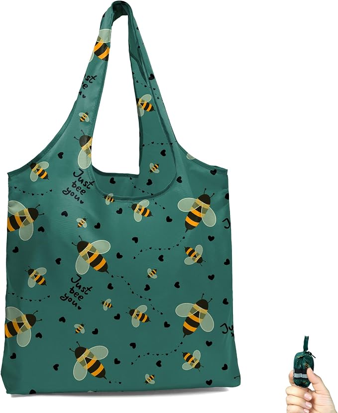 BeeGreen Reusable Grocery Shopping Bag -Travel Tote Bag - Foldable Compact Sturdy Bags by BeeGreen