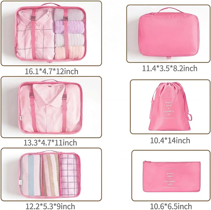 LANSKLBD 6/8 Set Packing Cubes for Suitcases Travel Luggage Packing Organizers,Travel Accessories Essentials Luggage Organizer with Shoe/Tioletry/Laundry Bag (Pink, 6 set) - Image 7