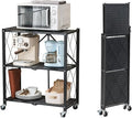 BRIAN & DANY 3-Tier Foldable Storage Shelves with Wheels, No Assembly Folding Shelf Metal Rack, Shelving Unit for Kitchen, Garage, Black by BRIANDANY