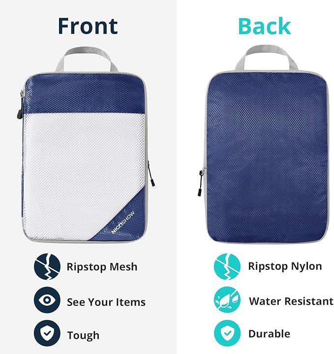 9 Set Compression Packing Cubes for Travel - Compressible, Lightweight, and Space-Saving Packing Cubes, Travel Essentials for Women, Navy - Image 5