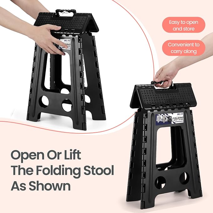 Delxo 17.5 Inch Folding Step Stool,Foldable Step Stool for Adults Black Dot | Step Stool with Safety Lock,Portable Collapsible Step Stool,Non-slip Folding Stools for Kitchen Bathroom Bedroom Garden 1PC - Image 6