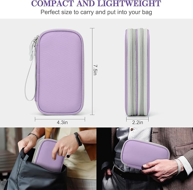 FYY Electronic Organizer, Travel Tech Pouch, Cable Organizer Light Purple | Wrist Strap, Waterproof, Double Layers Portable Electronics Travel Carrying Case for Cord, Charger, Daily Business Trips Use - Image 2