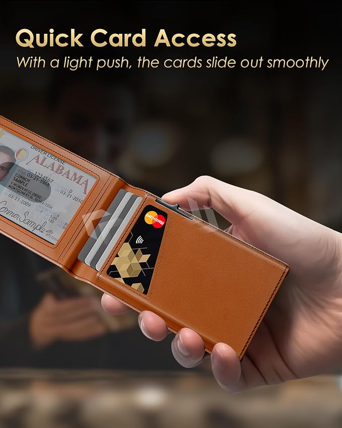 QLD 2026 Wallet for Men - RFID Blocking [Functional & Practical] Bifold Slim Minimalist Credit Card Holder Pop Up Wallet Metal Case with Cash Slot, Front Pocket with ID Window, Gift Boxed - Image 2