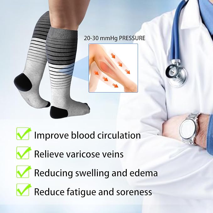 LEVSOX Viscose Made from Bamboo Compression Socks for Pregnant Women 20-30 mmHg Knee High Cute Mens Supports Socks for Travel - Image 6