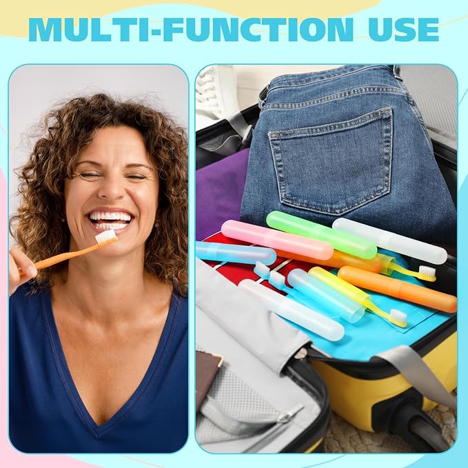 LemonRoad 40 Pcs Travel Toothbrush Holder Sets 20 Disposable Toothbrush Individually Wrapped 20 Portable Tooth Brush Case Covers with Ventilation Holes for Travel, Home, Camping, Hotel(Candy) - Image 6