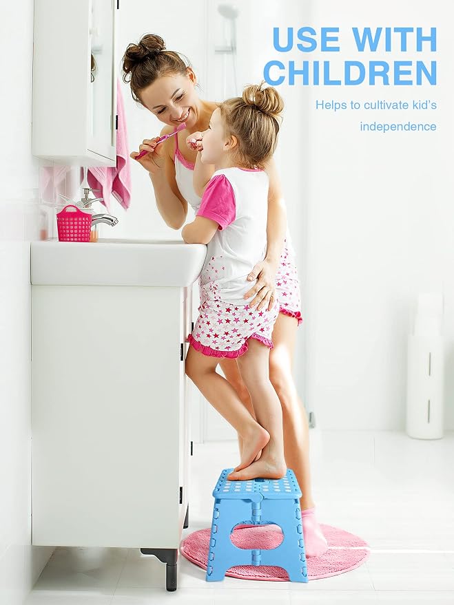 Dyforce Kids Step Stool 11 Inch, 300lbs Folding Step Stool for Adults | Toddler Step stool Light Blue,Anti-slip Heavy Duty with Carry Handle, Lightweight Foldable Stool for Bathroom Kitchen Bedroom - Image 4