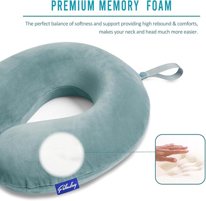 Travel Neck Pillow Memory Foam for Airplane Traveling Gray Blue | Travel Neck Flight Pillow with Attachable Snap Strap Soft Washable Cover for Car, Home, Office, Head Neck Support - Image 4