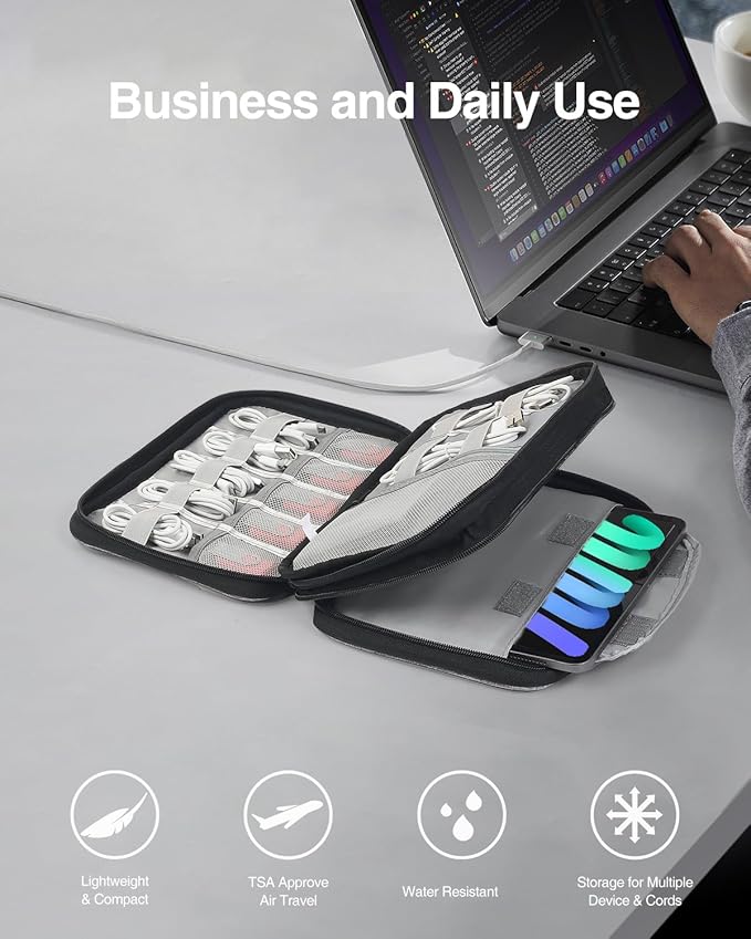 Double Layer Cord Organizer Bag, Portable Cable Storage Case, Flat Electronic Organizer Travel Case, Portable Tech Bag for Cable/Cord Storage/iPad (up to 7.9")/Wall Charger/Electronics - Image 2