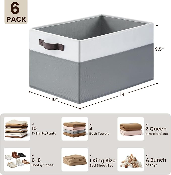 Closet Organizers and Storage Baskets - 6 Pack Shelf Organizer Bins with Handles - Clothes Storage Bins for Bedroom Nursery Home Closet Organization - Blanket Toy Storage Organizer - Image 2