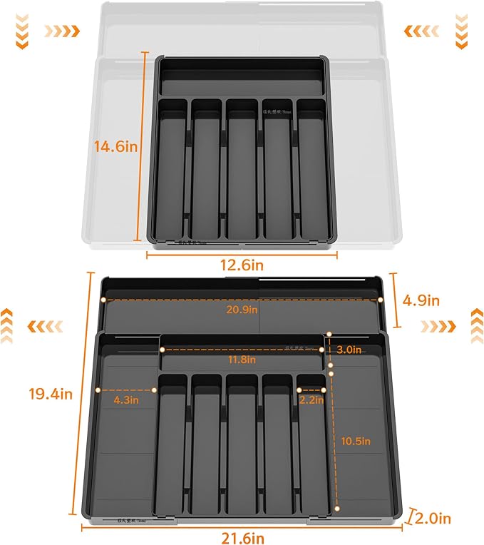 BPA-Free Expandable Utensil Drawer Organizer - Black Plastic Adjustable Storage Tray for Kitchen Flatware, Knives, Forks and Spoons - Image 2