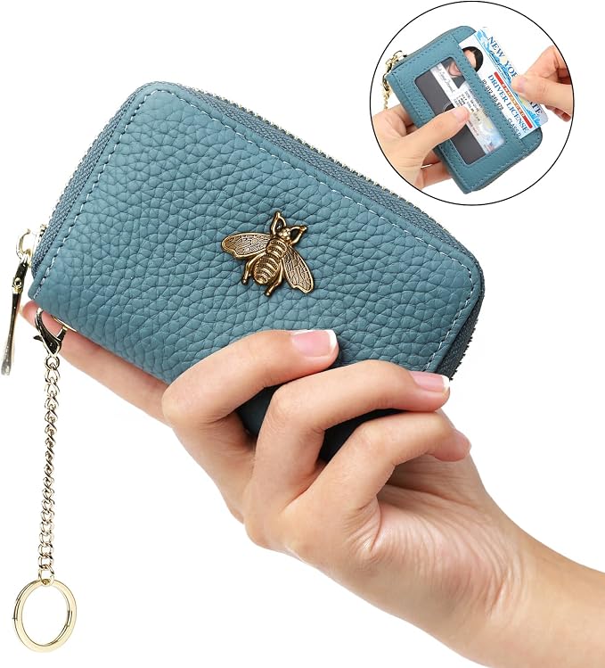 imeetu RFID Credit Card Holder, Small Card Wallet Women, Leather Card Case | Genuine Leather Women's Card & id Cases, Change Coin Purse with Zipper Keychain id Window, 20 Colors & 3 Styles, Daily, Gifts - Image 7