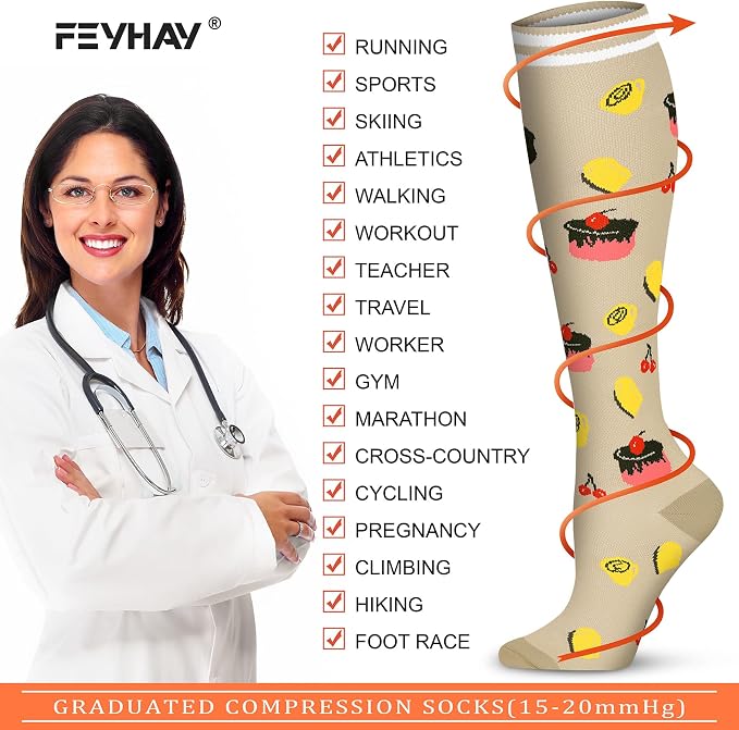 FEYHAY Copper Compression Socks (8 Pairs) 15-20 mmHg Circulation is Best Athletic & Daily for Men & Women, Running, Climbing - Image 5
