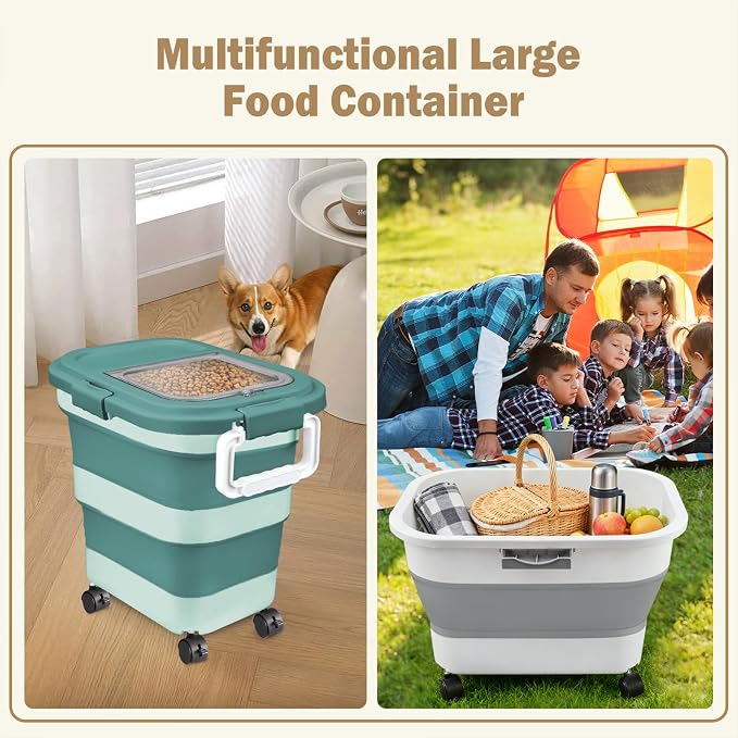 Rice Storage Container, Collapsible Airtight 10-40 Lb Rice Storage Container, 25lb Pet Dog Food Storage Container, Rice Dispenser Bin with Cup and Scoop for Flour Cereal Pasta Grain, Cat Bird - Image 4