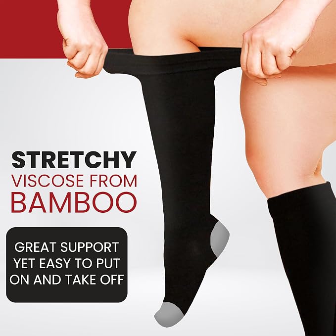 BAMS Plus Size Compression Socks Wide Calf XL XXL XXXL – Graduated Knee-High Support, Viscose from Bamboo Easy-On/Easy-Off - Image 3