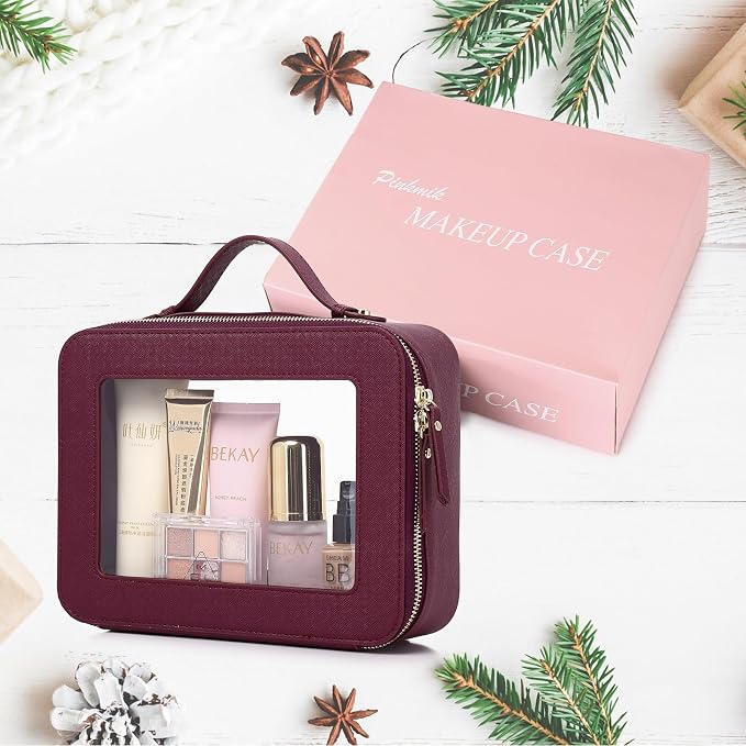 Pinkmik Clear Makeup Bag, (Burgundy,L) | Mahjong Tiles Bag ,Travel Cosmetics and Toiletries Case, Portable Makeup Organizer,Car Bag with Zipper,Waterproof, - Image 7